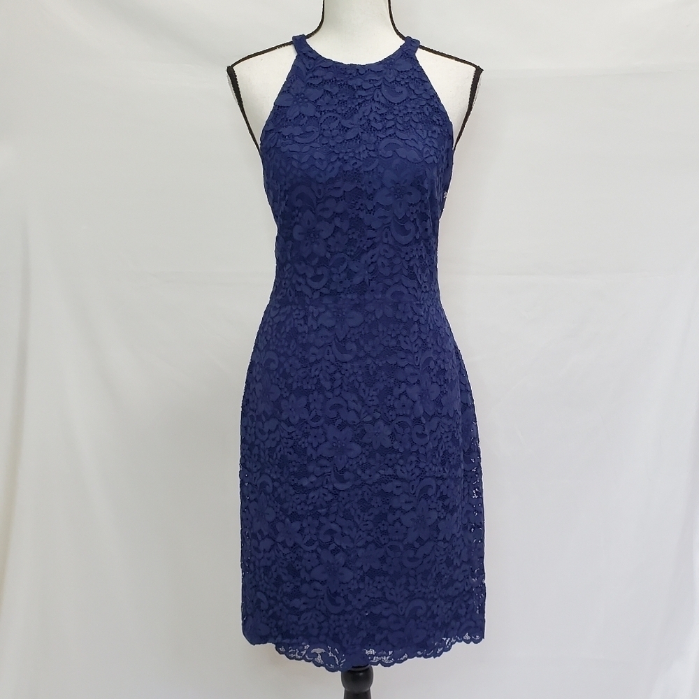 Cremieux Navy Blue Lace Halter Neck Dress